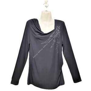 𝅺BAMBOO Viscose Black Long Sleeved Cowl Top with Sequins   Size  M - NWOT